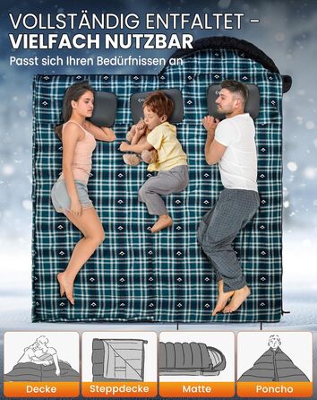 Сплячий мішок KingCamp Flannel для дорослих, 4 сезони, ультралегкий, бавовна, теплий, ковдровий, водонепроникний, для кемпінгу та повсякденного використання, чорний, L, блискавка