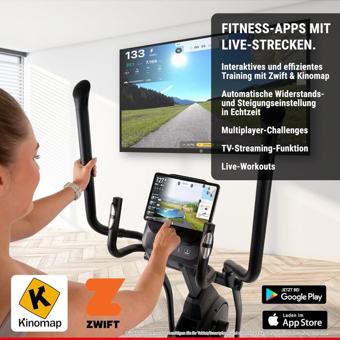 Еліптичний тренажер HAMMER ELLYPSIS E3500, 20 кг маховик, 11 програм, сумісний з Kinomap і Zwift, ергономіка для шиї