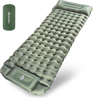 Килимок для кемпінгу Hioutdoor самонадувний 10 см, Ultralight, з помпою/подушкою, для пікніків, походів, пляжу, рюкзака, намету, повітряний матрац, спальний килимок, зелений