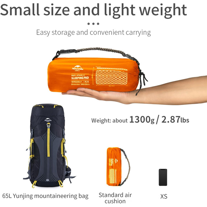 Naturehike Ultraleichte: Розкладний килимок для сну - 6.5 см, для кемпінгу та піших прогулянок (Помаранчевий, подвійний)