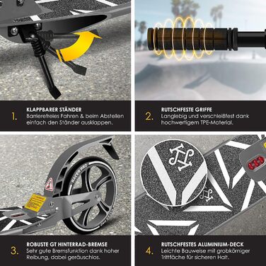 Самокат KESSER Cityroller Pro-S з великими колесами 205 мм, PU, з подвійною амортизацією, складаний та регульований по висоті, для дорослих і дітей