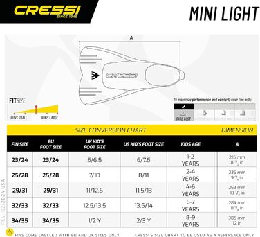 Ласти дитячі CRESSI Mini Light жовті, 34/35 - для плавання, снорклінгу та дайвінгу