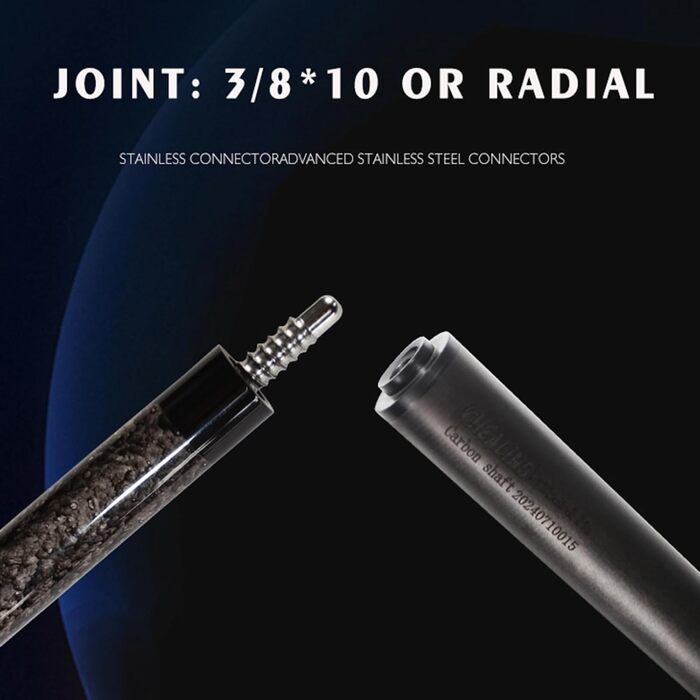 Кю (кий) для більярду KHEALING, карбон, 142 см, наконечник 12 мм, для карамболь, професійний, з крейдою та рукавичкою