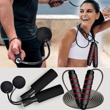 Стрибкове канат Enouke: 2 шт. (чорний/червоний) для кардіотренувань та витривалості, підходить для чоловіків, жінок та дітей