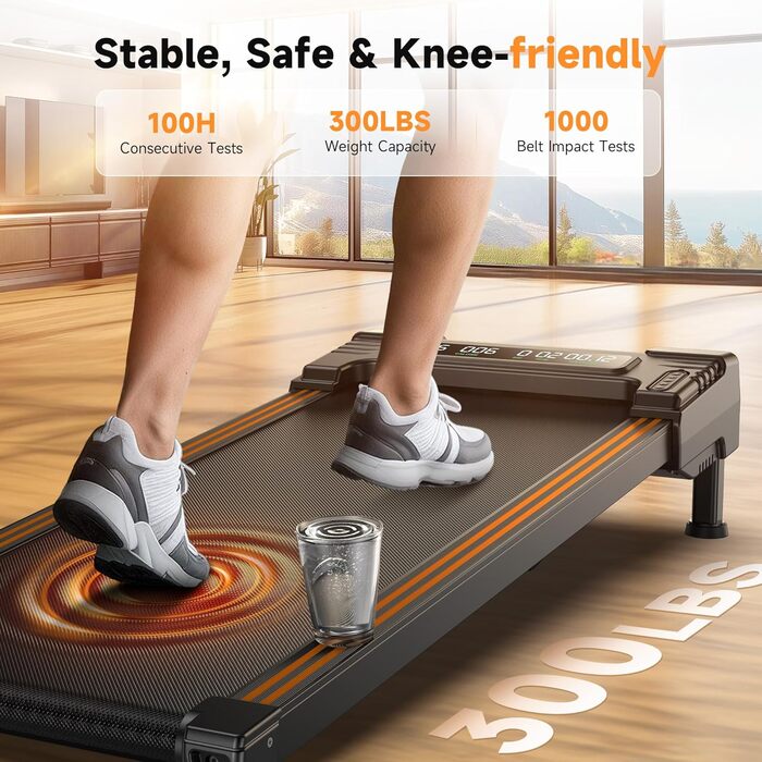 Бігова доріжка REPOWER для дому Walking Pad, автоматичний підйом 9%, супертиха, з пультом, для робочого столу, 136 кг, 3 рівні, помаранчева
