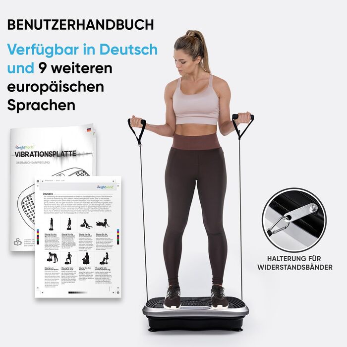 Вібраційна платформа WeightWorld для дому, 99 рівнів інтенсивності, 5 програм, масажер для всього тіла, тренажер для фітнесу та нарощування м'язів, Bluetooth