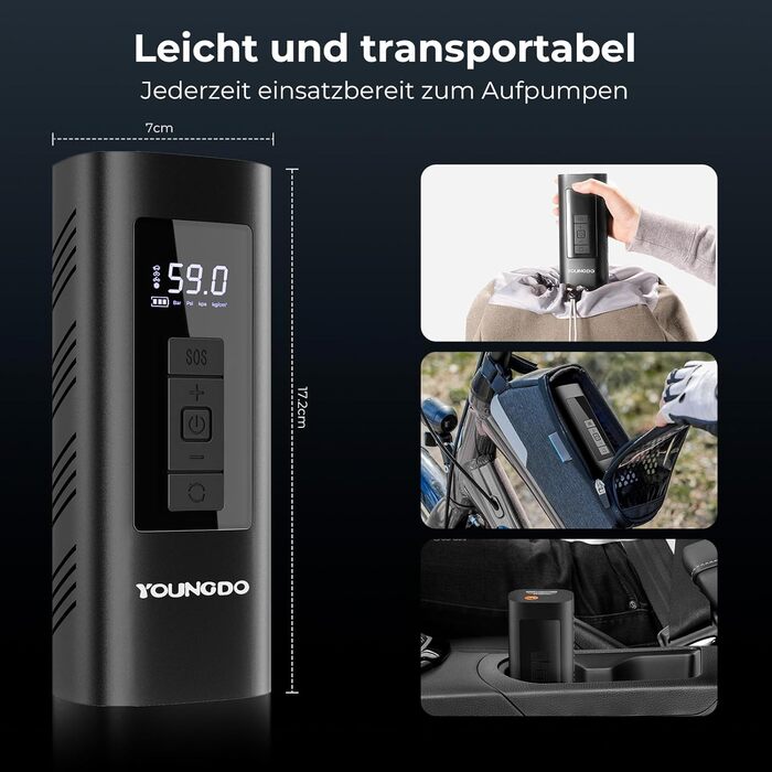 Електричний компресор-насос YOUNGDO 6000mAh, 150 PSI для велосипеда, авто, мотоцикла, м'ячів