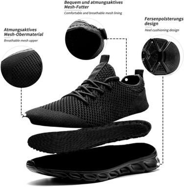 Чоловічі кросівки для ходьби та бігу: дихаючі, легкі, спортивні, для залу та вулиці, фітнес, теніс, розмір 47 EU, чорний колір, модель 8058