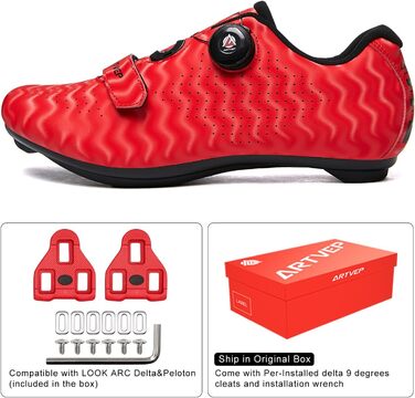 Велосипедні черевики для чоловіків та жінок. Сумісні з педалями Look SPD, SPD-SL, Delta Lock. Підходять для Peloton. Червоні, розмір 38 EU.