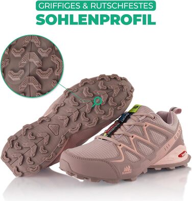 Трекінгові черевики для жінок та чоловіків: дихаючі, для трекінгу та трейлу, зелені (36 EU, рожевий, сірий)