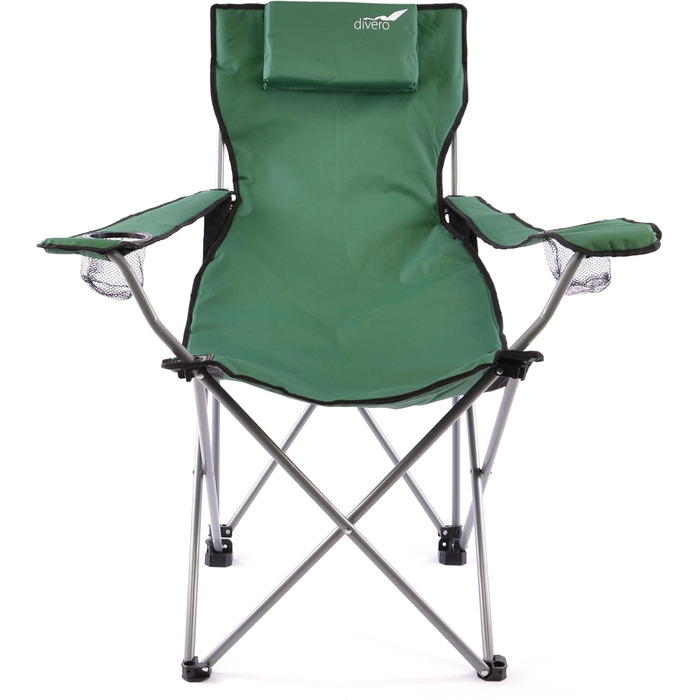 Туристичний стул Divero: складаний, для риболовлі, з підголовником, зелений (до 130 кг)