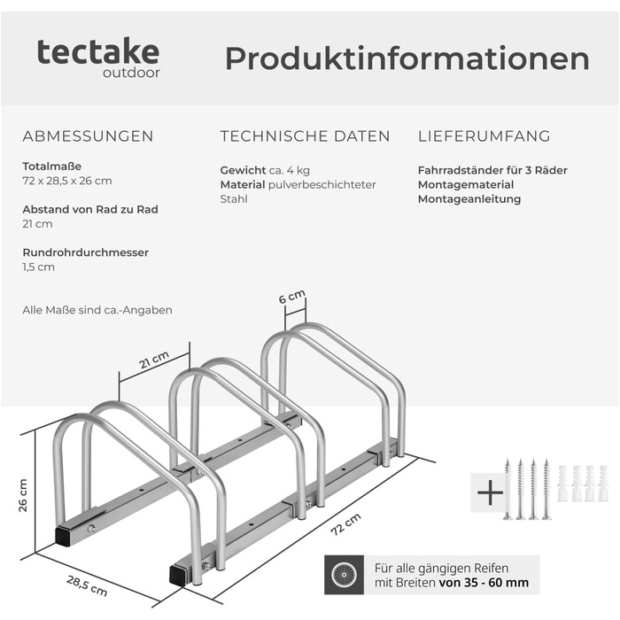 Підставка для велосипедів tectake® - для 4 велосипедів, електровелосипедів, гараж, підлога, стіна
