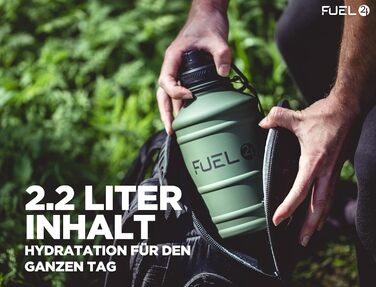 Fuel24 Суперміцна пляшка для води з нержавіючої сталі 1,3 л і 2,2 л, герметична та без BPA, спортивна фляга для фітнесу та тренувань, зелена