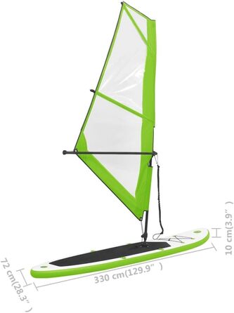 Надувна SUP-дошка з вітрилом vidaXL 330x72x10 см, набір для сапсерфінгу, зелено-біла, з веслом і сумкою для перенесення