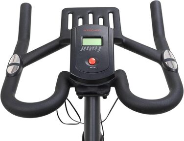 Велотренажер TechFit Professional Indoor Cycle з маховиком 20 кг, магнітним опором (99 рівнів), Bluetooth, дисплеєм, кріпленням для планшета, алюмінієвими педалями та регульованим кермом. Максимальна вага користувача: 200 кг. Розміри: 117x107x53 см