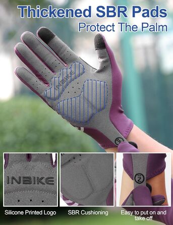 Велосипедні рукавички Inbike зимові MTB, 2 пальці, сенсорний екран, теплі, вітронепроникні, дихаючі, антиковзаючі, для катання на велосипеді, лижах, сноуборді, відпочинку IHC701 (фіолетовий, M)