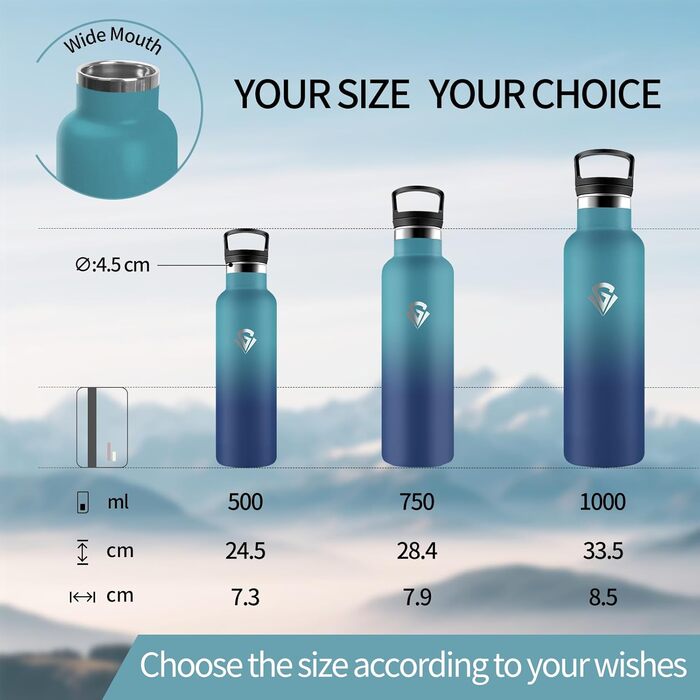 Термопляшка 1000 мл, нержавіюча сталь, без BPA, з соломкою, подвійні стінки, для води та газованих напоїв (темно-зелений & темно-синій)