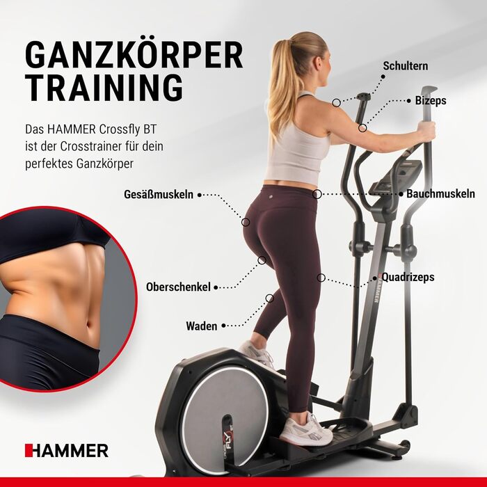 Елептичний тренажер HAMMER Crossfly BT з Glute Shaper, 24 програми, сумісний із Zwift і Kinomap