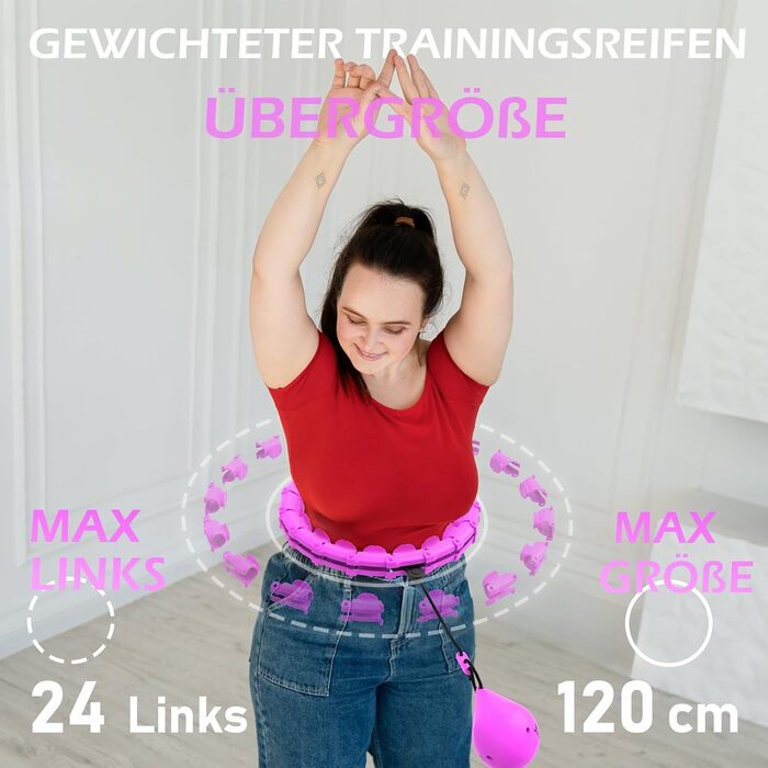 Обруч для схуднення з ваговим кільцем Smart Hoop для дорослих та початківців, фіолетовий, 120 см (77-132 см)