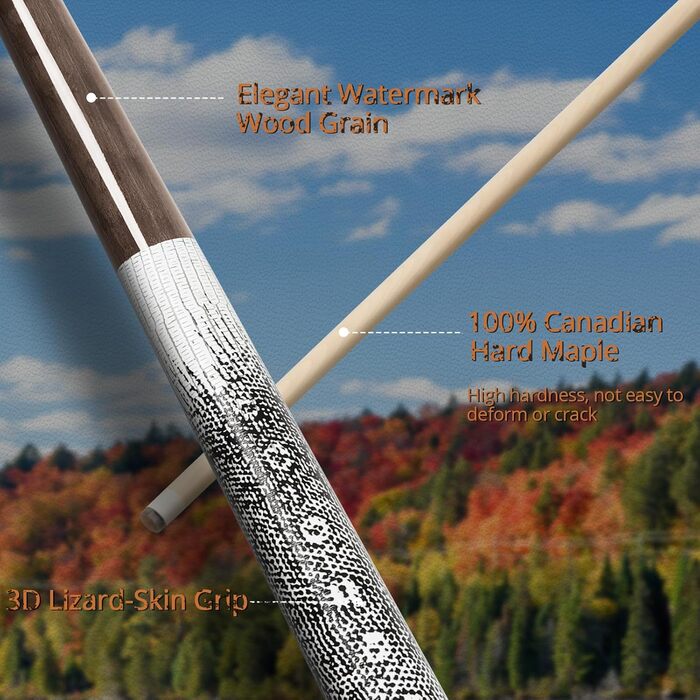 Професійний більярдний кий Kmise з низькою відволікаючою обшивкою, 147 см, канадське кленове дерево, 13 мм шкіряний наконечник, 3D протиковзкий хват, точний контроль для дорослих/початківців/професіоналів (Коричневий (510 г))