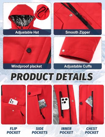 Водонепроникна зимова куртка Voqeen для чоловіків, тепла сноуборд куртка з капюшоном, вітрозахисна Outdoor куртка з термо функцією, Softshell Windbreaker для туризму, червона, XL