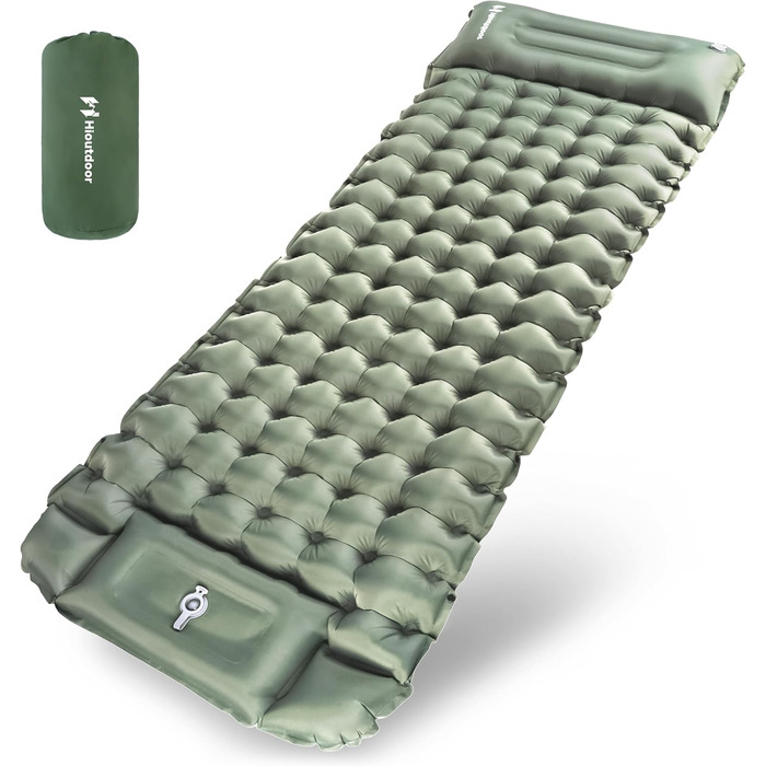Килимок для кемпінгу Hioutdoor самонадувний 10 см, Ultralight, з помпою/подушкою, для пікніків, походів, пляжу, рюкзака, намету, повітряний матрац, спальний килимок, зелений