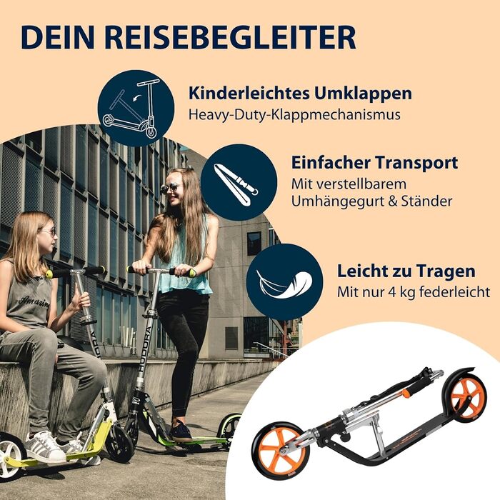 Самокат HUDORA BigWheel 205 алюмінієвий, складаний, регульований, для дітей та дорослих, до 100 кг