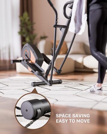 Еліптичний тренажер Aeriflo S100 для дому з Bluetooth, LCD-дисплеєм та транспортувальними роликами. 16 рівнів опору, ультратихий, чорний.