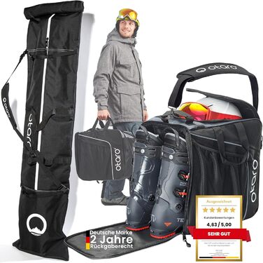 Набір мішок для лиж та лижних черевиків Otaro | Мішок для лиж на 1 або 2 пари | Регульований мішок для лиж, водовідштовхувальний, міцні блискавки, м'який ремінь, сірий. (2 пари лиж до 185 см) + мішок для лижних черевиків