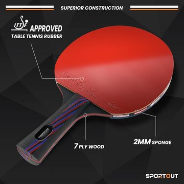 Професійна ракетка для настільного тенісу Sportout ITTF з чохлом для гри в приміщенні та на вулиці