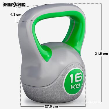 Кетлбел GORILLA SPORTS® 2-20 кг - вага для фітнесу, тренувань, з пластиковою підставкою (окремо/набір)
