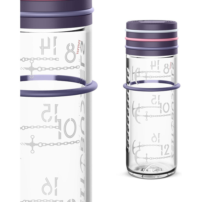 Мотиваційна пляшка для води 600 мл NAVIGATOR, з часом, для газованої води, BPA Free, лілова, ударостійка, герметична