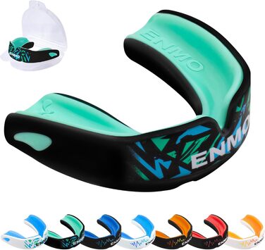 Захисний капу для спорту Enmo Maxilla Pro: для дорослих та дітей (10+), з чохлом. Підходить для регбі, боксу, хокею та контактних видів спорту. Капу з функцією формування під індивідуальну форму, дихальним каналом, тришаровий, білий/блакитний.