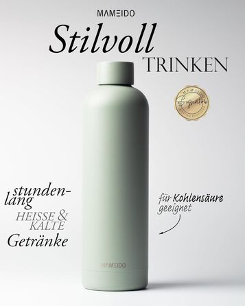 Термос-пляшка MAMEIDO 1 л, з нержавіючої сталі, не протікає, для газованих напоїв, без BPA, ізоляція 12 год гаряче & 24 год холодне (Desert Sage) 1000 мл