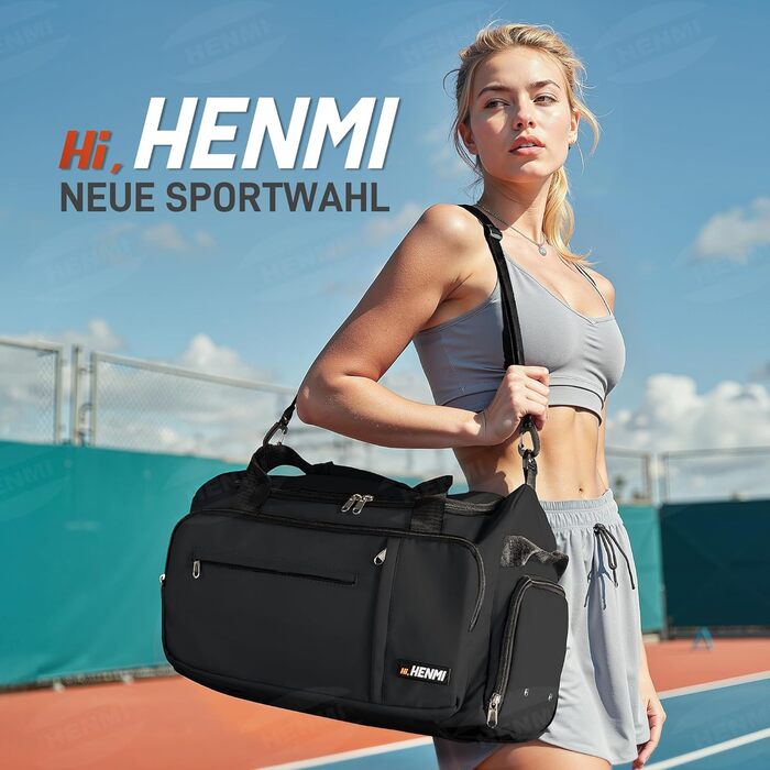Спортивна сумка HENMI для залу та подорожей, 43 л, з відділенням для взуття та вологих речей, складана сумка для тренувань (Чорна)