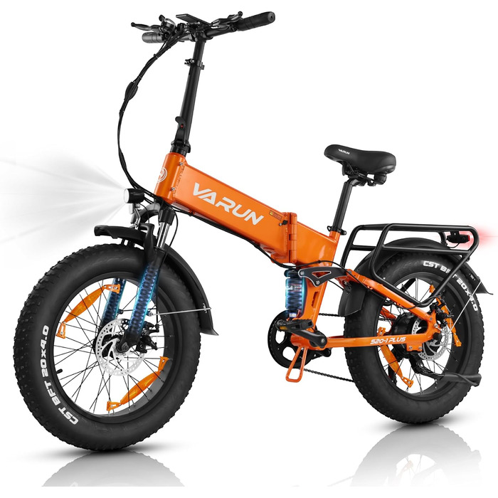 Електровелосипед VARUN S20-1 PLUS складаний 20 дюймів, 48V 13Ah, до 120 км, 7-швидкісний, LCD-дисплей, товсті антиковзкі шини, помаранчевий