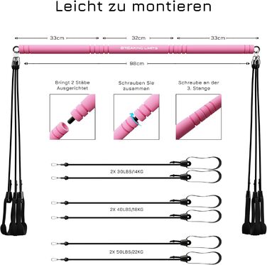 Набір для пілатесу Breaking Limits: регульована стійка + 6 еластичних стрічок для фітнесу вдома. Сталь, піна, нековзний ремінь