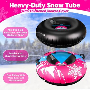 Надувний сніговий санки ZMLM, 120 см, для дорослих та дітей, міцний, з канвасовим покриттям, зимовий спорт, сімейний відпочинок (рожевий)