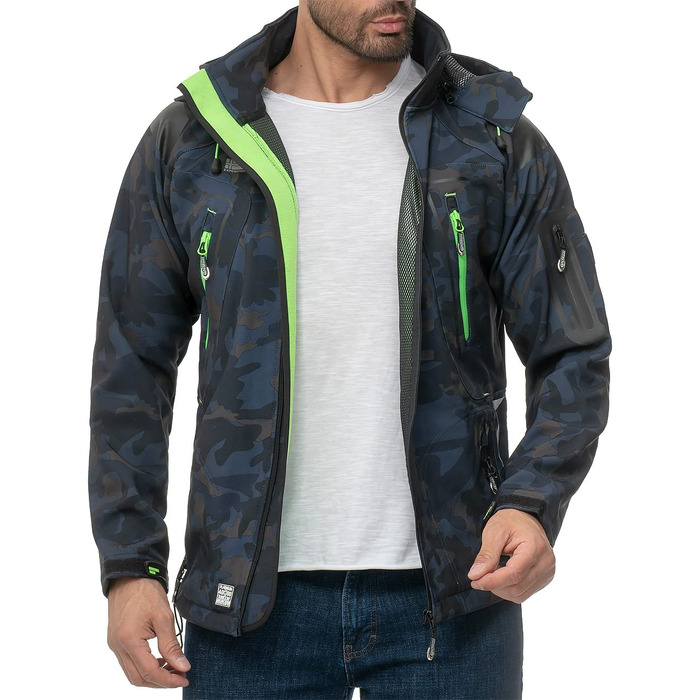 Чоловіча куртка-софтшелл Geographical Norway Outdoor: дихаюча функціональна куртка для походів та відпочинку, Navy/Green Camo