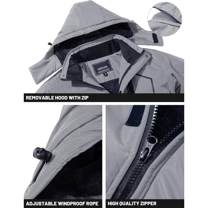 TACVASEN чоловіча зимова водонепроникна вітрозахисна куртка з флісовою підкладкою, теплий сноубордний/гірськолижний костюм з капюшоном, сірий XL