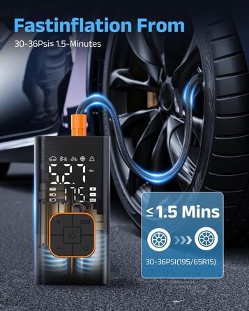 Електрична повітряна помпа, бездротова помпа для шин велосипеда з цифровим манометром (150 PSI), LED-ліхтар, для авто/велосипеда/мотоцикла/м'яча