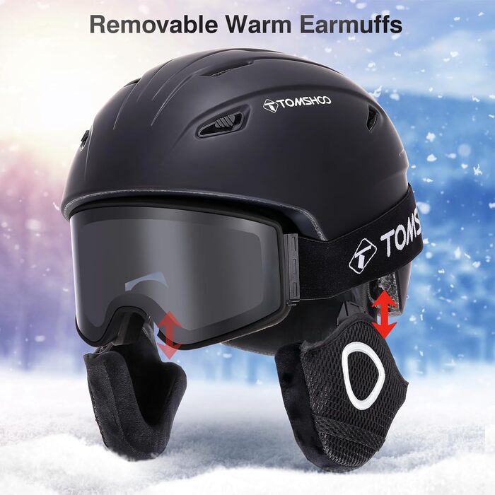 Шолом для лиж та сноуборду TOMSHOO з візором та навушниками, чорний, унісекс, M