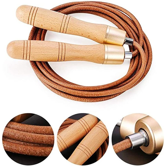 Стрибкове канат зі шкіри з дерев'яною ручкою, 2.4 м, аксесуар для фітнесу
