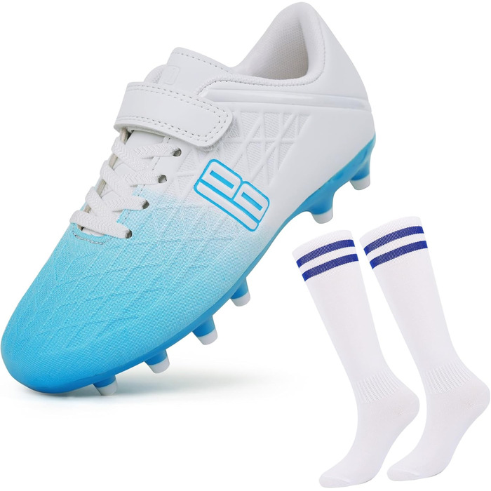 Дитячі футбольні бутси JABASIC для гри на твердих поверхнях, розмір 28 EU, біло-блакитні, з футболковими шкарпетками
