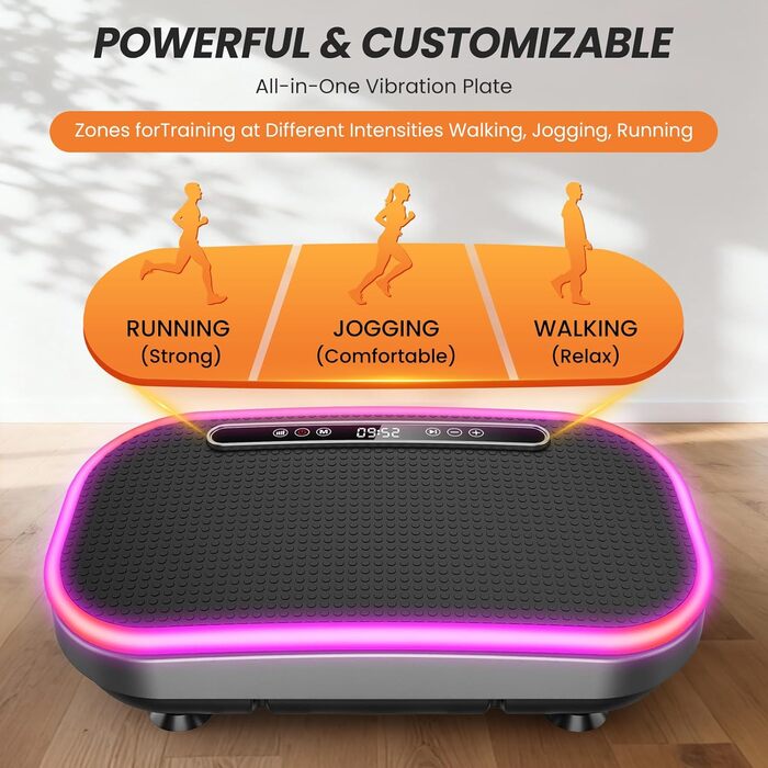 Платформа для вібраційного масажу для схуднення з еластичними стрічками, 9 режимів, 120 рівнів інтенсивності, Bluetooth, LED-дисплей, 150 кг, срібна