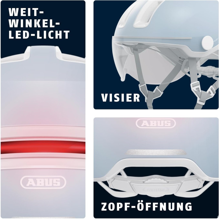 ABUS Stadthelm HUD-Y ACE – стильний велосипедний шолом з візором і магнітним LED-ліхтарем, що заряджається – для жінок і чоловіків