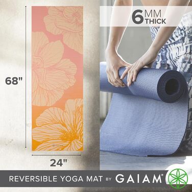 Йогамат Gaiam Premium 6 мм - двостороння, товста, нековзна для йоги, пілатесу та вправ на підлозі (172,7 x 61 x 6 мм)