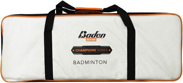 Бадмінтон Baden Champions портативний: сітка, 4 ракетки, 3 волани, сумка для перенесення. Офіційний розмір для гри вдома, саду, сім'ї та друзів (оранжево-сірий)