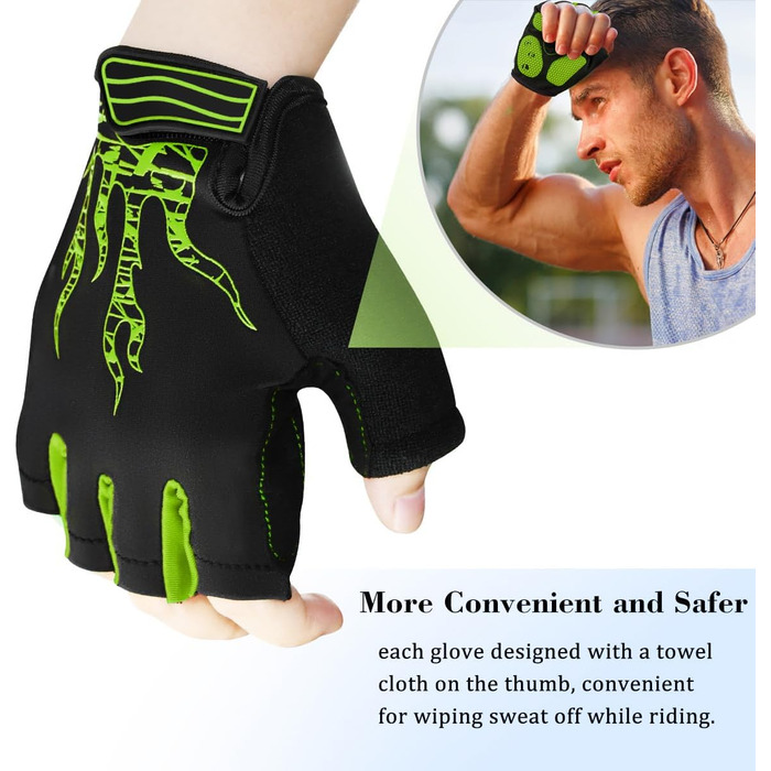 Велосипедні рукавички Soer з гелевою підкладкою, напівпальцеві, для гірського велосипеда, спортивні, чоловічі (світло-зелені)