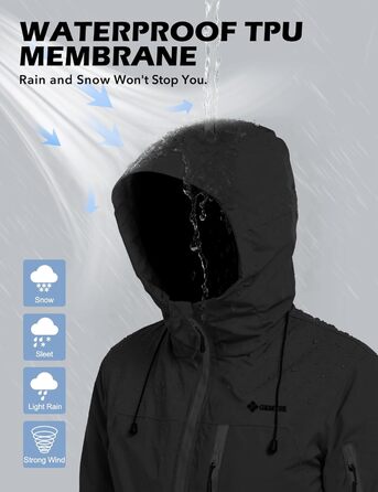 Жіноча лижна куртка GEMYSE з інтегрованими плечовими ременями. Тепла водонепроникна вітронепроникна куртка-сніжинка для активного відпочинку (M, Чорний)